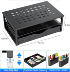 gianotter Desk Organizers and Accessories, Monitor Stand with Drawer and 2 Pen Holder, Desktop Organizer Suitable for Offices and Dormitories (Black)