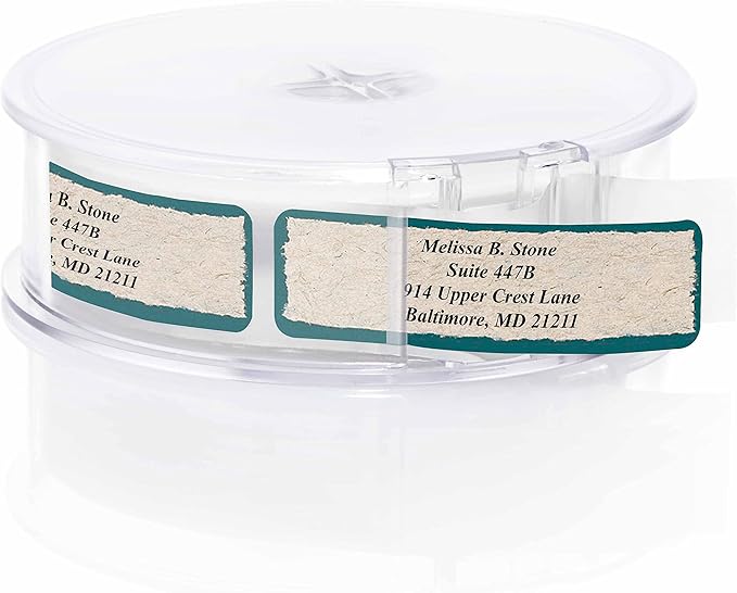Natural Kraft Parchment Rolled Address Labels with Elegant Plastic Dispenser