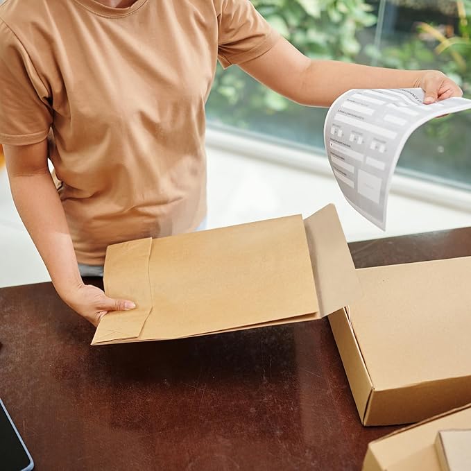 25 Pack 9.4" x 13.2" Large Kraft Expandable Catalog Envelopes, Self Seal Manilla Envelopes Mailing for Documents, Magazines, Photos (Extra labels for Use)