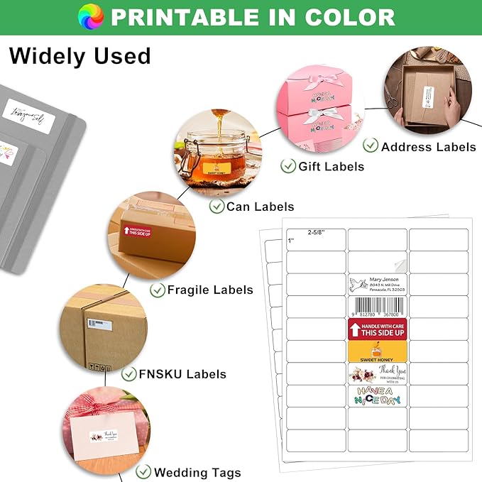 Address Labels 1" x 2-5/8" Mailing Labels for Envelopes, 900 White Printable Blank Label Stickers for Address, Mailing, Lase/Inkjet Printer, 8.5"×11" 30 Up Small Labels Per Sheet (30 Sheets)
