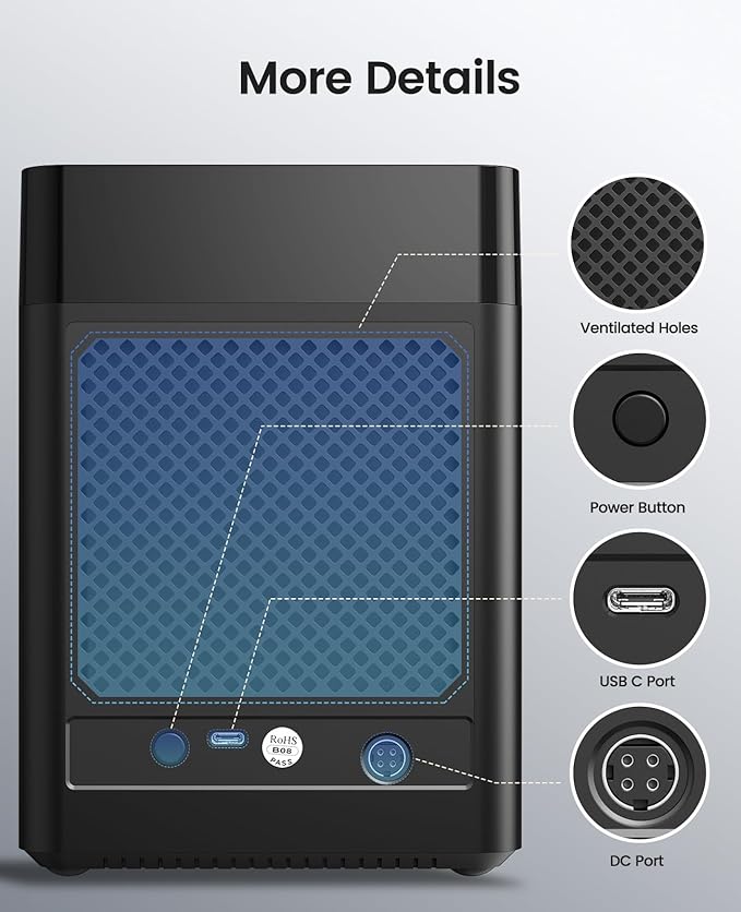 ORICO 5 Bay 3.5 Inch Hard Drive Enclosure USB C to SATA Magnetic Tool-Free External HDD Enclosure with 12V/6.5A Power Adapter for Family Storage Expansion Up to 90TB(5x18) - DS500C3