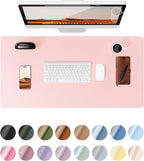 YSAGi Leather Desk Protector, Office Mat, Large Mouse Mat, Non-Slip PU Leather Blotter, Laptop Desk Pad, Waterproof Writing Pad for Office and Home (Light Pink, 35.4" x 17")