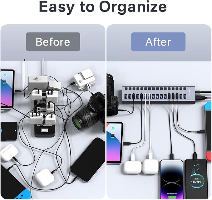 Powered USB 3.1 Hub, ACASIS 16 Ports USB 3.1 Hub with 10Gbps Data Speed，Aluminum Housing, USB Hub Powered with 96W Power Adapter, USB Hub for PC/Laptop, Computer, Flash Drive, Printer, Camera
