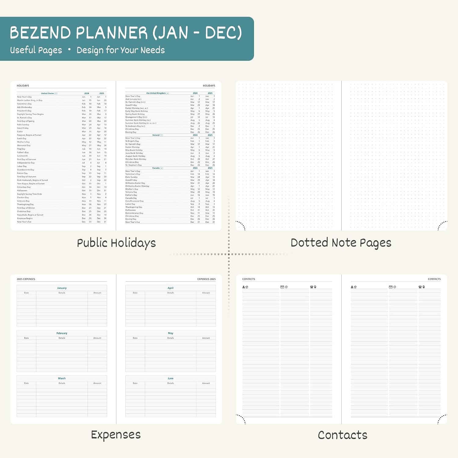 BEZEND 2026 Planner Weekly and Monthly (8.5" x 11") Daily Calendar with Half-Hourly Timeslots & Tab (Jan-Dec) Note & Expenses, Pen Holder, Inner Pocket, Vegan Leather Hardcover - Lavender