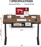 Standing Desk with Drawer, Electric Height Adjustable Home Office Desk with Storage & USB Ports, 48 inch Black Walnut Wood Tabletop/Black Frame