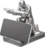 Windbreaker Soldier Knight Pen Holder Personalized Desk Accessory, Mobile Phone & Gaming Controller Holder, Device Stand Gift for Medieval Enthusiasts (Silver)