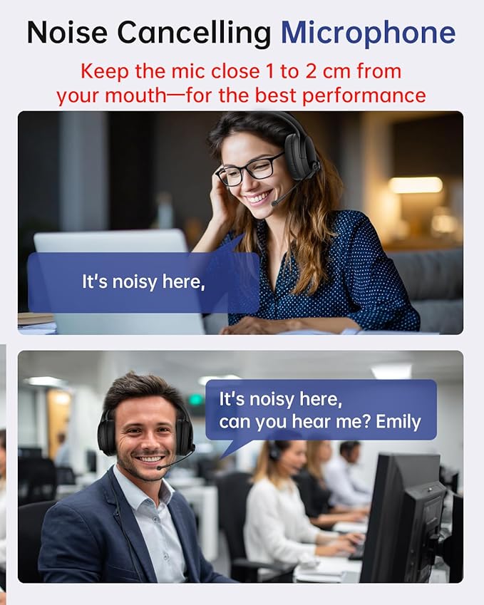 Wireless Headset with Mic for Work up to 40H Talk Time, Over-Ear Foldable Bluetooth Wireless Headset with AI Noise Cancelling Mic, Bluetooth V5.3 & USB Dongle & Mic Mute for Home Office (Black)