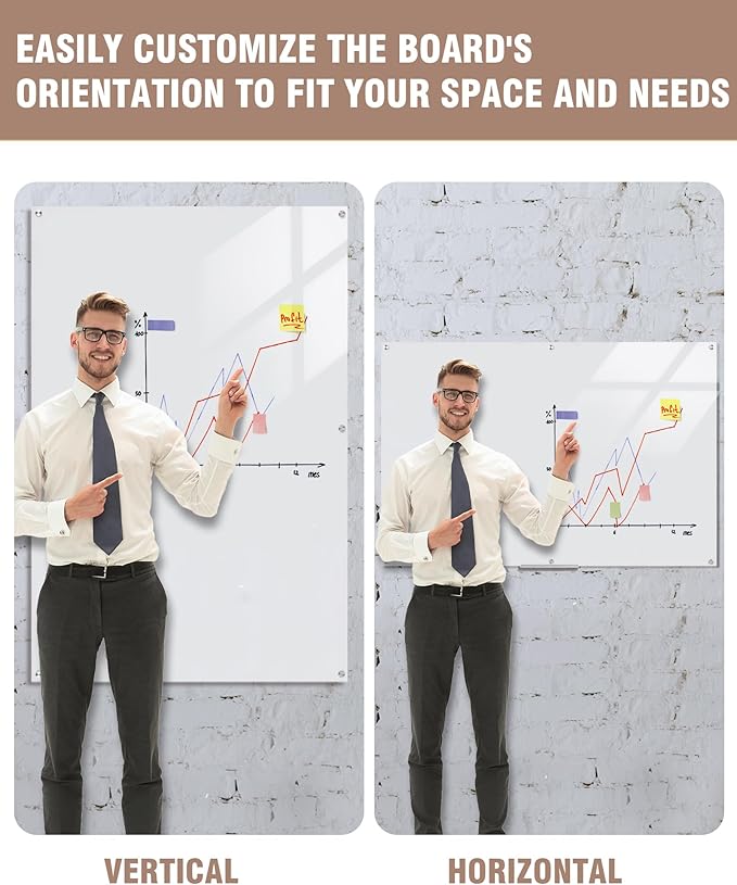 Magnetic Glass Whiteboard，72"x48" Wall Mounted Frameless Dry Erase Board for Office, Home & School Ultra White