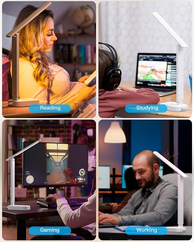 Dorm Room Essentials for Girls, Pink Power Strip with LED Desk Lamp, 3 Outlets 4 USB Ports, 4 Modes 5 Level Touch Lamp Small Desk Lamp for Home Office Bedroom Study Reading Light, 5ft Extension Cord