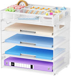 Marbrasse 5-Tier Letter Tray Paper Organizer with Handle, Multi-Functional Mesh File Organizer for Desk, Adjustable Compartments Mesh Desktop Storage for Office Supplies,White