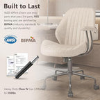 Mid Century Modren Office Chair - Swivel Executive Chair with Lumbar Support, Mid Back Ergonomic Computer Desk Chair with Wheels,Faux Lether Suede Task Chair,350lbs (Beige, Mid Back)