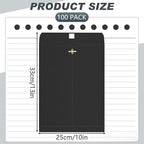 Geyee 100 Pcs Clasp Manilla Envelopes 10 x 13 Inch Gummed Colored Envelopes for Storing or Mailing for Home Office Business Supplies(Black)