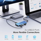 WAVLINK USB C Docking Station for MacBook Dell XPS 13/15, Lenovo Yoga, HP Laptops, USB C to Dual HDMI Monitors for Windows, USB Hub Adapter with Dual HDMI, Displayport, VGA, 3 USB 2.0 Ports, Blue