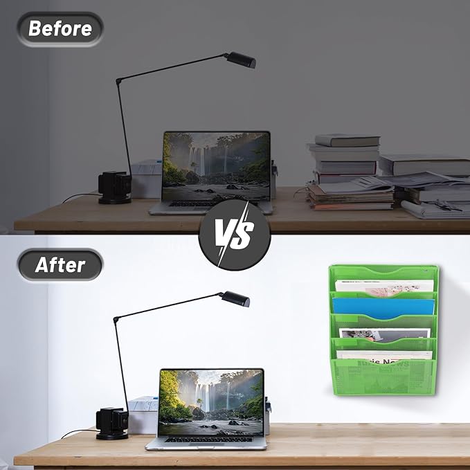 EASEPRES 5 Pocket Mesh Hanging Wall File Organizer, Wall Mounted Mail Paper Document Folder Holder, Clipboard Storage Organization Magazine Rack with Nametag Label for Office Home School, Green