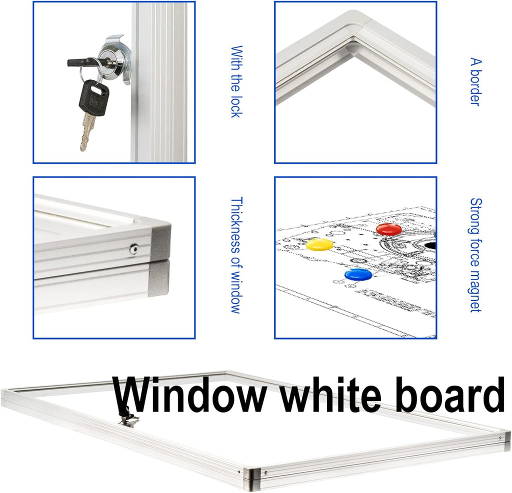 BIBOC 36x24 Inches Lockable Bulletin Boards White Board Frame Enclosed Display Case,with Magnets,for School Message Notice Whiteboard