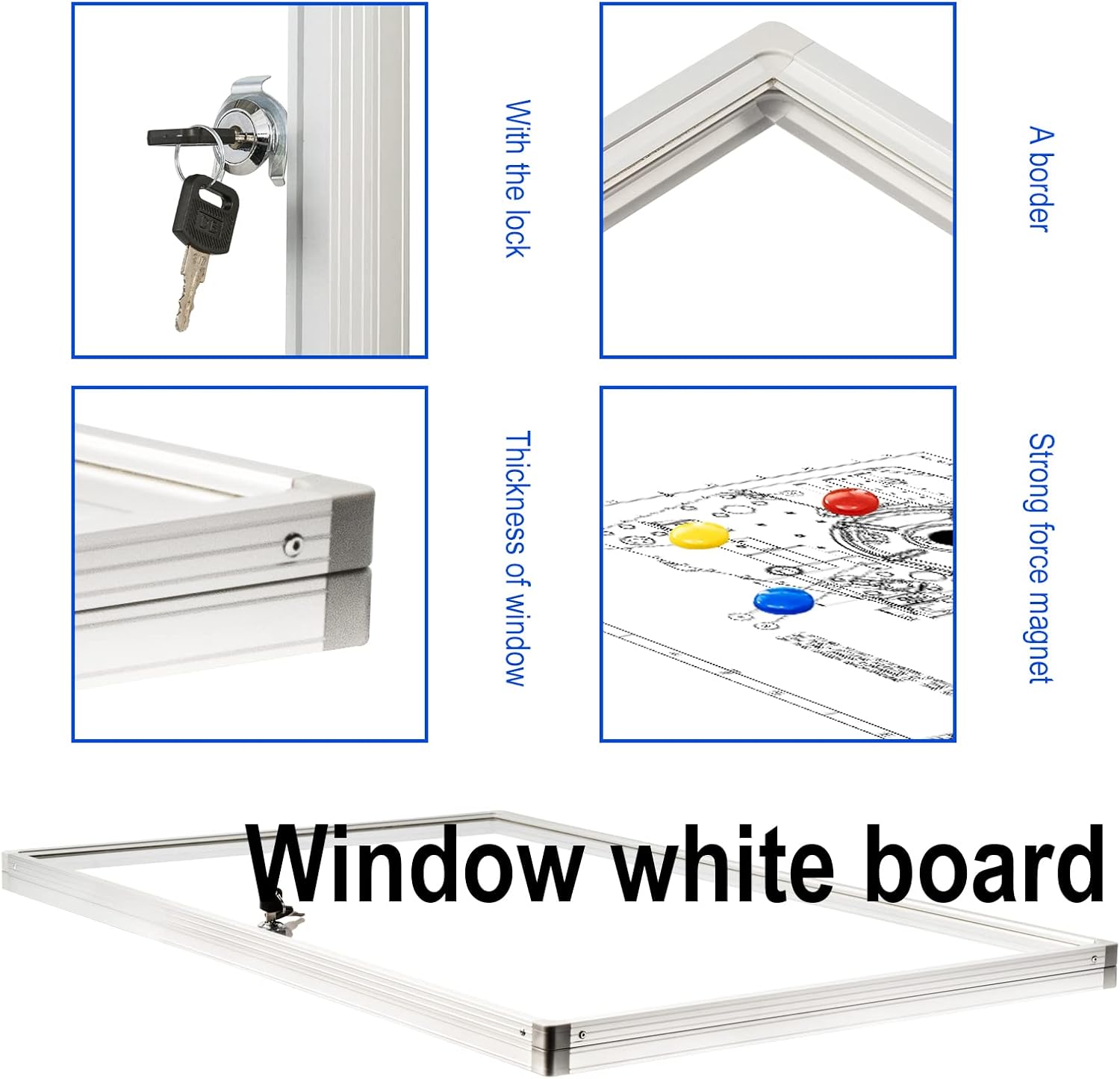 BIBOC 36x24 Inches Lockable Bulletin Boards White Board Frame Enclosed Display Case,with Magnets,for School Message Notice Whiteboard