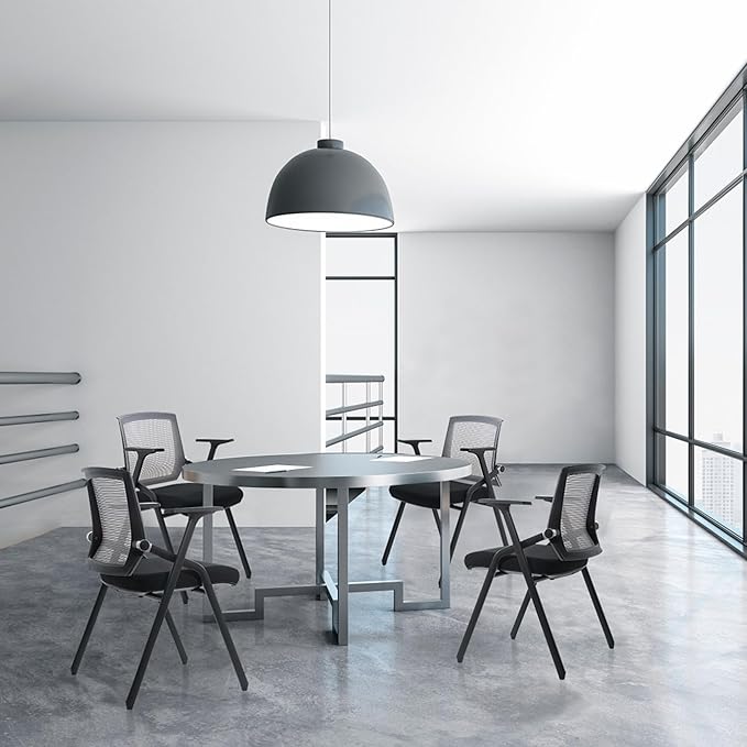 Conference Room Chairs, Folding Office Desk Chair with Lumbar Support and Sliding Armrest, Stackable Office Guest Chairs & Reception Chairs 20 Pack with Wheels