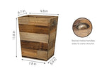 Small Wood Trash Can, Farmhouse Rectangular Garbage Can Waste Basket, Rustic Distressed Reclaimed Wood Wastebasket, Vintage Wooden Trash Recycling Bin Storage Basket with Metal Handles (Natural)