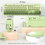 Wireless Keyboard and Mouse, Full-Size Retro Typewriter Keyboard with Round Keycaps, 2.4GHz for Windows, Mac, Laptop, PC, Desktop (Green Gradient)