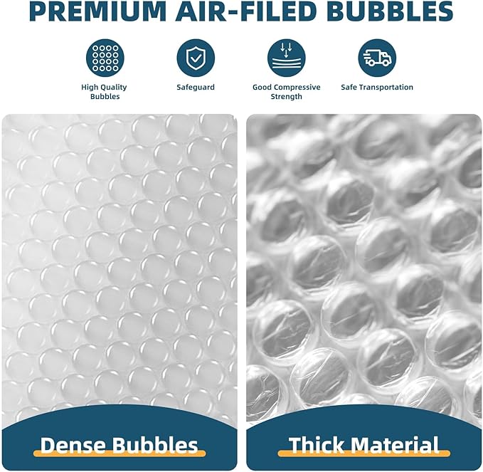 Metronic Bubble Cushioning Wrap 2 Pack 12 Inch x 72ft Total, Dense Bubble Packing Air Wrap Clear Bubble Packing Roll for Shipping and Moving Supplies, Perforated Every 12"