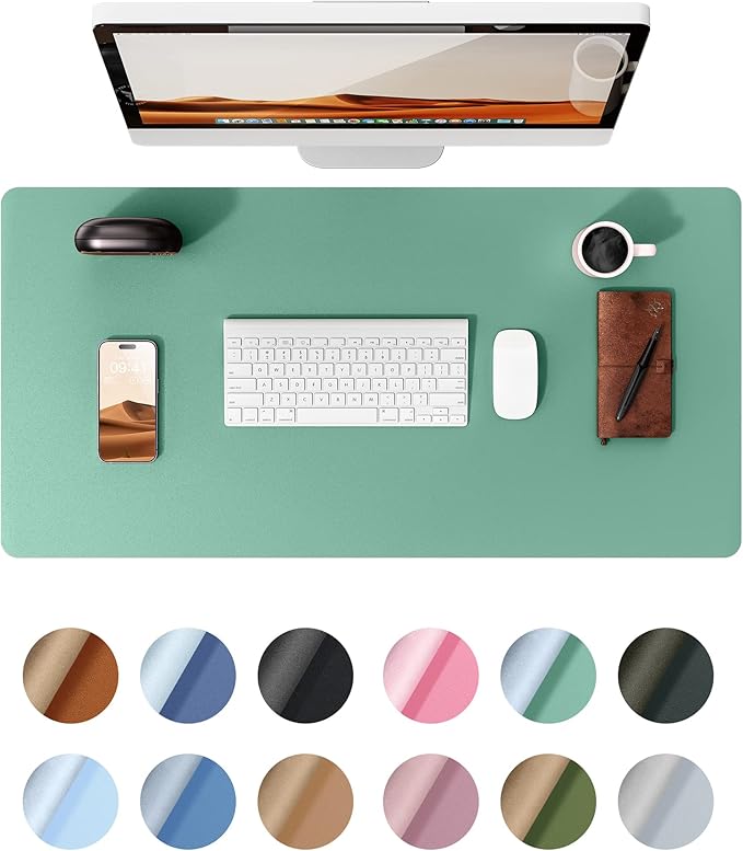 YSAGi Leather Desk Protector, Office Mat, Large Mouse Mat, Non-Slip PU Leather Blotter, Laptop Desk Pad, Waterproof Writing Pad for Office and Home (Green-Blue, 23.6" x 13.8")