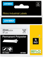 DYMO Rhino Industrial Permanent Polyester Labels, 1", Black Print on White Tape