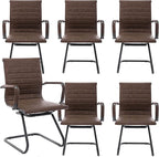 Office Desk Chair No Wheels Set of 6 PU Leather Computer Chairs Mid Back Guest Chairs for School Reception Conference Waiting Room, Vintage Brown