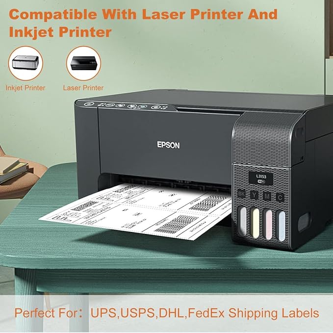 2000 Half Sheet Self Adhesive Shipping Labels for Laser Inkjet Pinters, 8.5 x 5.5 inches (1000 Sheets, 2000 Labels)