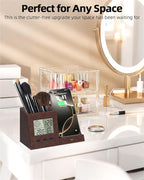 Multifunctional Pen Holder and Organizer for Desk with Wireless Charger, Digital Indoor Thermometer and Humidity Gauge, Home Office Organizers and Storage (Battery Included)