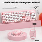 Wireless Keyboard,KOOTOP Cute Colorful 104 Keys Typewriter Retro Round Keycaps Keyboard for PC Laptop,Desktop,Windows, Home and Office Keyboards (Pink)