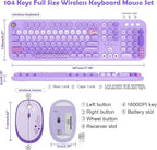 MOFII Keyboard and Mouse Wireless, 104 Round Keys Lovely Full-Size Cute Colorful Keyboard and Mouse with Retro Typewriter for PC/Mac/Laptop/Tablet/Computer/Windows Purple