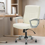 CLATINA Office Computer Desk Chair Executive Mid Back Chair Comfortable Ergonomic Managerial Chair Adjustable PU Leather Home Office Desk Chair Swivel, White 2PK