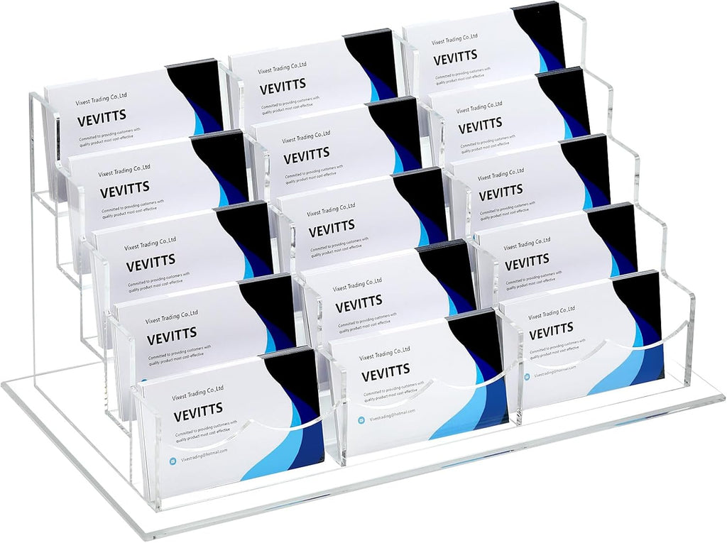 Acrylic Business Card Holder for Desk Multiple Business Card Holders Business Card Organizer Business Card Display Rack Clear Plastic Business Card Stand for Home Office (15 Slots)