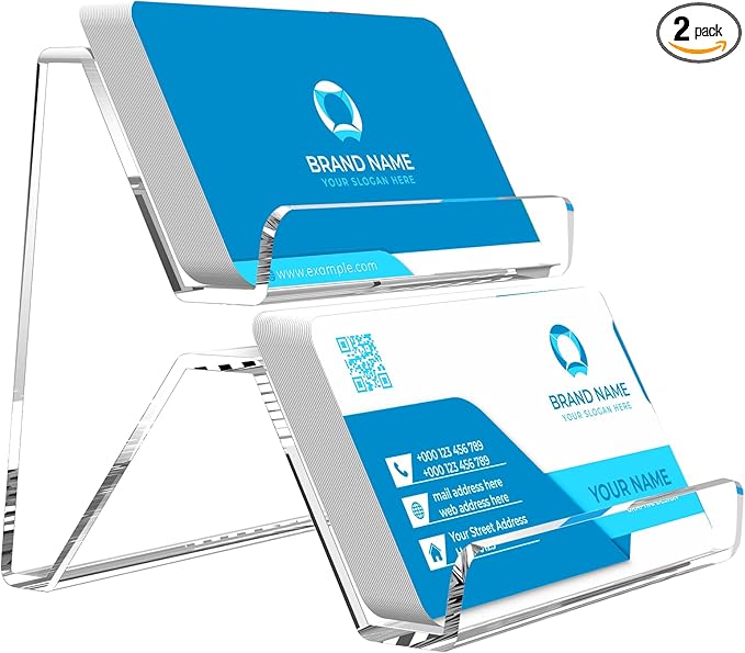 Acrylic Business Card Holder, 2-Tier Business Card Display, Clear Business Cards Stand for Desk & Counter, 2 Pack