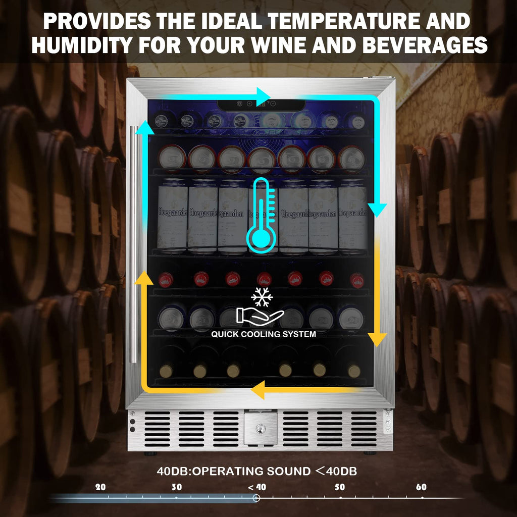 COWSAR Wine Cooler Refrige ETL Approved 24inch Wine Fridge Freestanding or Built-in Wine Refrigerator 5.1Cu.Ft Wine Fridge Under Counter Stainless Steel Wine and Beverage Refrigerator with Glass Door