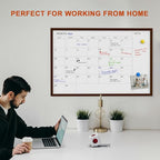 Comix Dry Erase Calendar Whiteboard for Wall,Magnetic Dry Erase White Board with Brown Wood Frame, 36 * 24 inches Decorative Planner Board for Office, Kitchen, School, Home