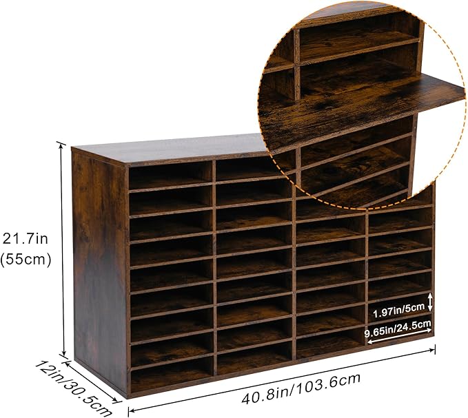 EasyPAG Mail Organizer Countertop, Wood Literature Organizer with Adjustable Shelves, Student Classroom Mailbox for School, Desktop Paper Sorter for Office Home, 36 Compartments, Archaize