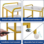 Large Printer Table Stand with Shelf for Computer Tower, CPU and Shredder, 22 x 18 Inch Rolling Printer Cart with Wheels for Home Office Storage and Organization - White Gold
