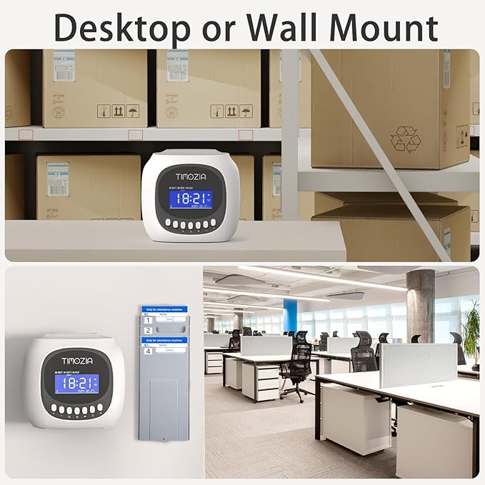 Time Clocks for Employees Small Business, Auto-Align Time Clock, 6 Punches per Day Time Machine, Clock in Machine for Employees with Time Cards, 2 Ink Ribbons and White with 50 Cards