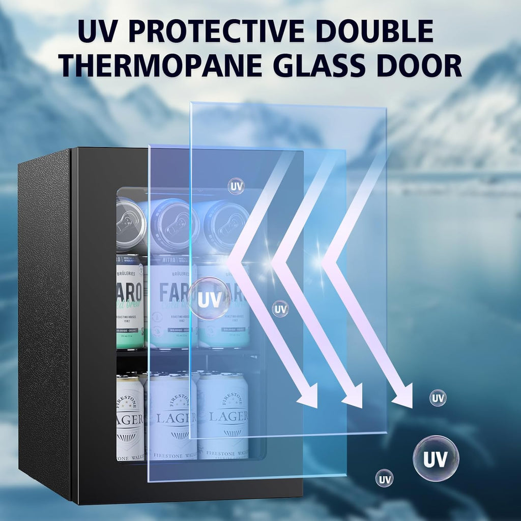 COWSAR Beverage Refrigerator 24-Can Mini Fridge, ETL Approved Countertop Wine Cooler Small Adjustable Digital Thermostat, LED Light, Freestanding Countertop Drink Refrigerator for Home, Bar & Office