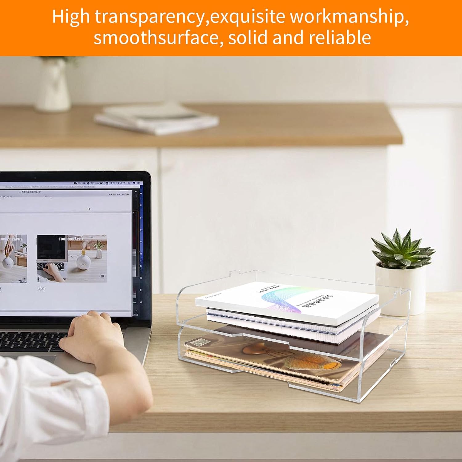 2 Pack- Stackable Paper Letter Tray,Clear Acrylic Magazine Holder and File Organizer - Sleek Desk Organizer for Home Office, Bookshelf, or Workspace - Space-Saving Transparent Document Holder