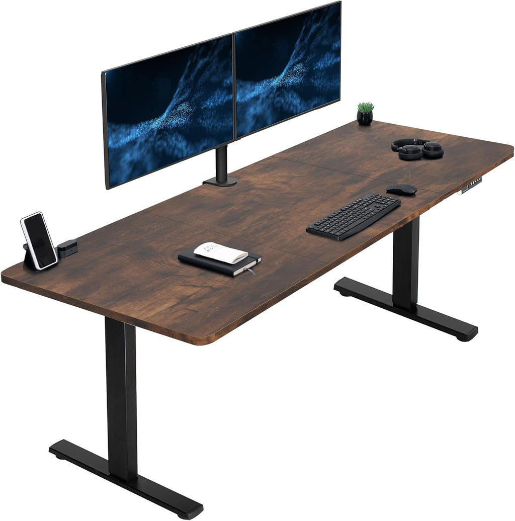 VIVO Large Electric 83 x 30 in Standing Desk, Memory Height Adjustment, 1B Series, Rustic Vintage Brown Top Black Frame, DESK-KIT-1B8N