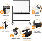 Rolling Dry Erase Board 48 x 36 - Large Portable Magnetic Whiteboard with Stand - Double Sided Easel Style Whiteboard with Wheels - Mobile Standing White Board for Office, Classroom & Home