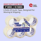 TAPE LOGIC Heavy Duty Packing Tape 3 Inch x 55 Yds, 2.0 Mil - 6 Rolls | Acrylic Clear Packaging Tape for Shipping Boxes, Moving, Home or Office Use