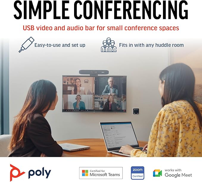 Poly Studio R30 4K Video Conferencing Bar (Plantronics) – Camera, Mic, & Speaker for Small Rooms – Automatic Camera Framing – Noise Reduction Technology – Works w/Teams, Google, Zoom –Amazon Exclusive