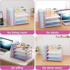 Marbrasse Desk Organizer and Accessories，4-Tier Paper Letter Tray Organizer with File Holder，Desk Accessories & Workspace Desktop Organizers for School Home Office Supplies (Pink)