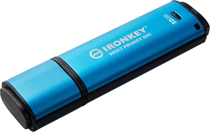Kingston Ironkey Vault Privacy 50 USB-C 32GB Flash Drive | FIPS 197 Certified | XTS-AES 256-bit | BadUSB and Brute Force Protection | Mult-Password Option | IKVP50C/32GB