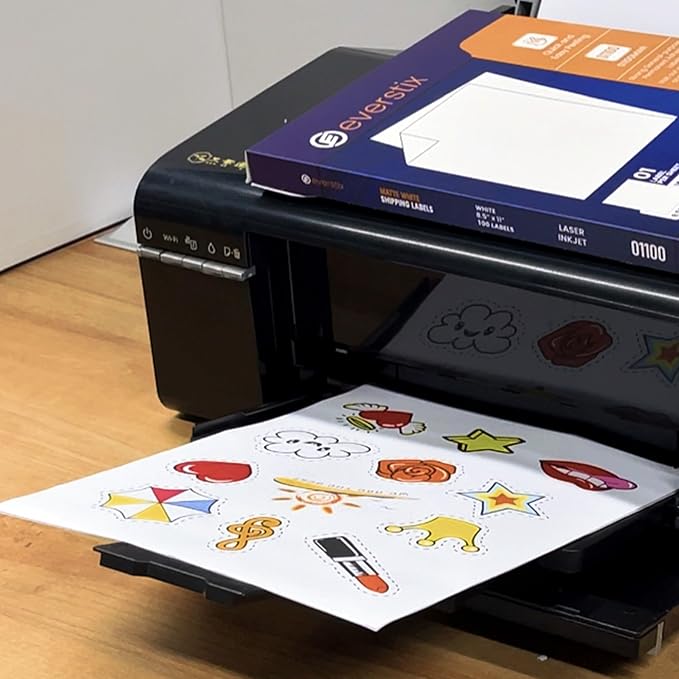 8.5" x 11", 25 Sheets, 25 Printable White Sticker Paper, Full Sheet Shipping Labels for Laser & Inkjet Printers, Letter Size