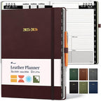 Ensight 2025-2026 HARDCOVER Leather Planner Weekly & Monthly - 8.5x11 Inches - Academic Planner Business Personal or Student - Pen Holder, Thick Paper, July 2025 - June 2026 (Red)