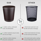 Pu Leather Trash Can for Bedroom, 2.6 Gallon Wastebasket for Office, Small Bathroom Garbage Cans for Home Decorative, Round Waste Basket Bin for Dorm Kitchen Brown